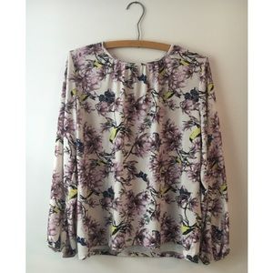 Cream Blouse with Purple Flowers